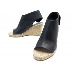 CHAUSSURES CELINE SANDALES ESPADRILLE TALONS COMPENSES 37 CUIR NOIR SHOES 520€