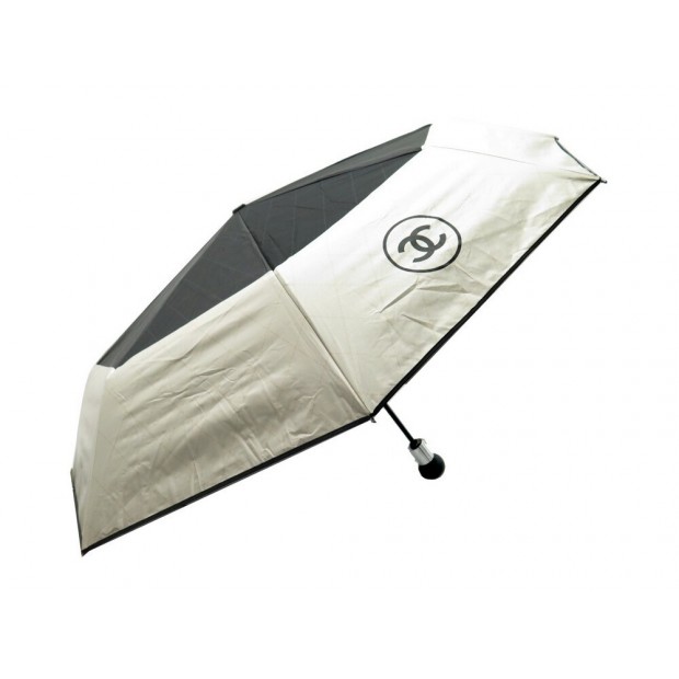 NEUF PARAPLUIE CHANEL MOTIF MATELASSE LOGO CC NOIR & BEIGE + HOUSSE NEW UMBRELLA