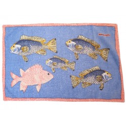 SERVIETTE DE TOILETTE HERMES POISSONS 90 X 65 CM EN COTON BLEU BLUE BATH TOWEL