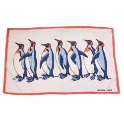 DRAP DE PLAGE HERMES PINGOUINS SERVIETTE DE BAIN COTON BLANC BEACH TOWEL 475€