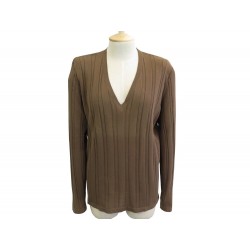 NEUF HAUT HERMES COL V 38 M EN COTON MARRON NEW BROWN COTTON PULL TOP 1150€