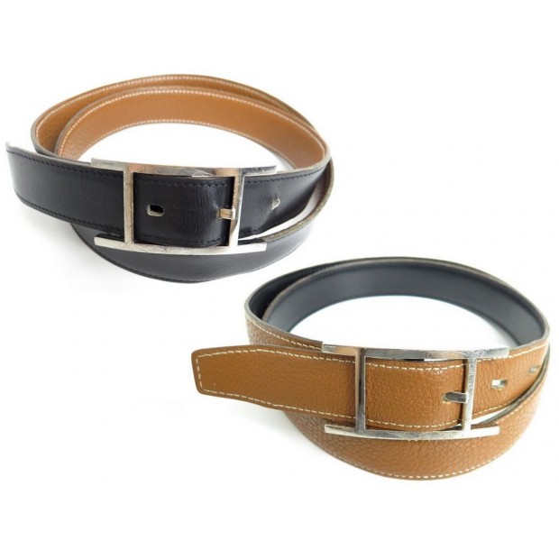 CEINTURE HERMES QUENTIN T 90 EN CUIR REVERSIBLE NOIR & CLEMENCE MARRON BELT 654€