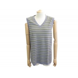 NEUF HAUT HERMES COL V SANS MANCHE 46 XL EN COTON BLEU ET VERT BLUE NEW TOP 700€