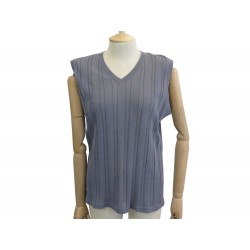 NEUF HAUT HERMES COL V SANS MANCHE TAILLE 38 M EN COTON BLEU BLUE NEW TOP 700€