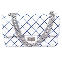 NEUF SAC A MAIN CHANEL 2.55 MOTIF MATELASSE EN TOILE BLANC BANDOULIERE BAG 8250€