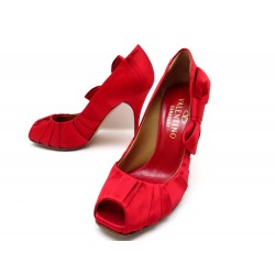 NEUF CHAUSSURES VALENTINO GARAVANI NOEUD 37 IT 38 FR SATIN ROUGE RED SHOES 720€