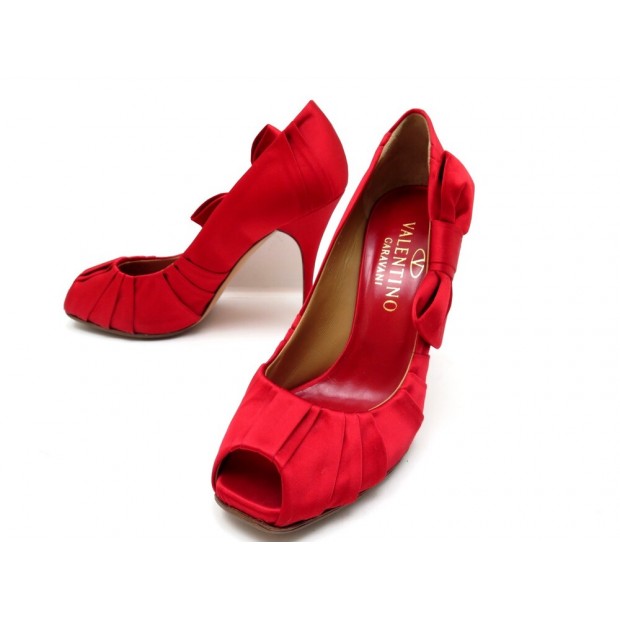 NEUF CHAUSSURES VALENTINO GARAVANI NOEUD 37 IT 38 FR SATIN ROUGE RED SHOES 720€
