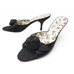 CHAUSSURES PRADA ROSES 39.5 MULES A TALON SANDALES SATIN NOIR BLACK SHOES 730€