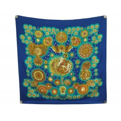 FOULARD HERMES LE ROY SOLEIL 90 CM ANNIE FAIVRE EN SOIE BLEUE SILK SCARF 410€