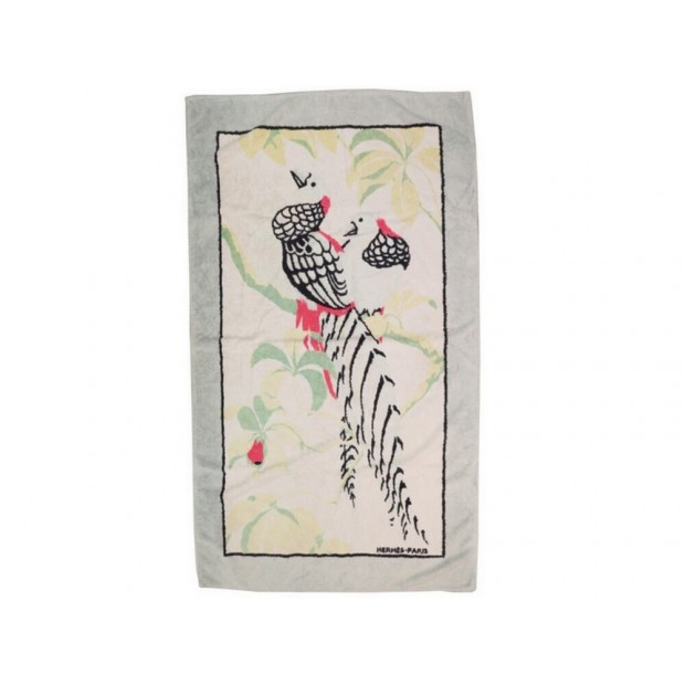 DRAP DE PLAGE HERMES OISEAUX SERVIETTE DE BAIN COTON GRIS BEACH TOWEL 475€