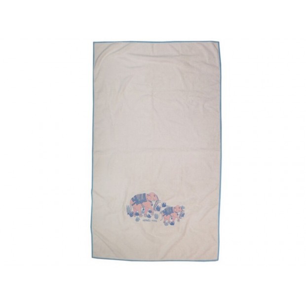 NEUF DRAP DE PLAGE HERMES ELEPHANTS D'ASIE EN COTON BLANC NEW BEACH TOWEL 475€