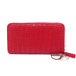 NEUF PORTEFEUILLE CHRISTIAN DIOR LADY EN CUIR TRESSE ROUGE LEATHER WALLET 700€