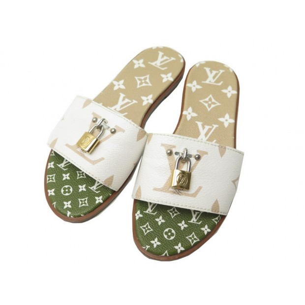 CHAUSSURES LOUIS VUITTON MULES LOCK IT 36 TOILE MONOGRAM BLANC BOITE SHOES 690€