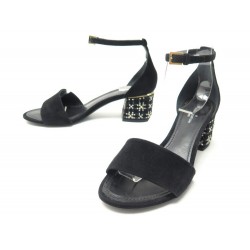 NEUF CHAUSSURES LOUIS VUITTON SANDALES A TALONS STRASS 36 DAIM NOIR + BOITE 790€