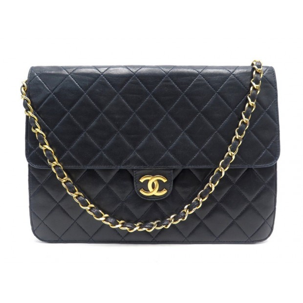 VINTAGE SAC A MAIN CHANEL TIMELESS M BLEU NAVY MATELASSE SINGLE FLAP BAG 7250€