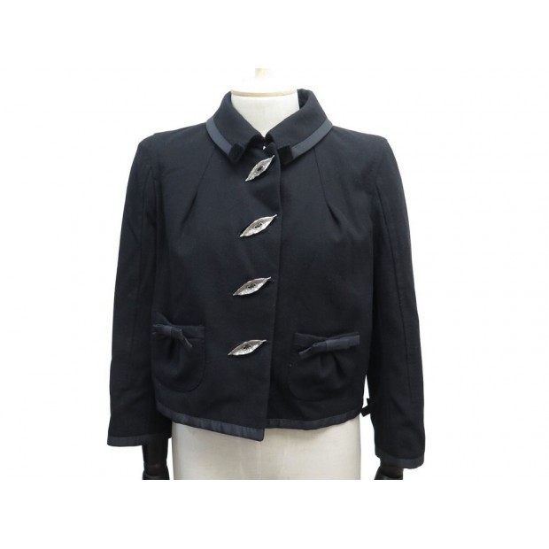 VESTE LOUIS VUITTON FEUILLES M 40 EN LAINE NOIR VESTE BLOUSON WOOL JACKET 3200€