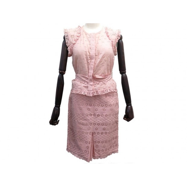 ENSEMBLE LOUIS VUITTON HAUT TOP + JUPE BRODERIE ANGLAISE M 40 ROSE SKIRT 3700€