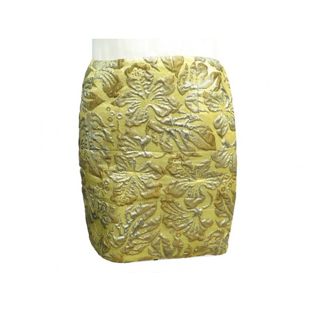 NEUF JUPE COURTE PRADA JACQUARD FEUILLES M 40 POLYESTER DORE NEW SKIRT 1200€