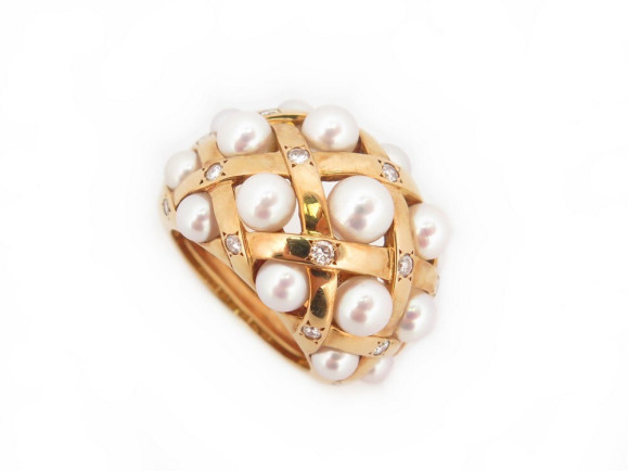 bague chanel baroque t50 or jaune 18k perles et