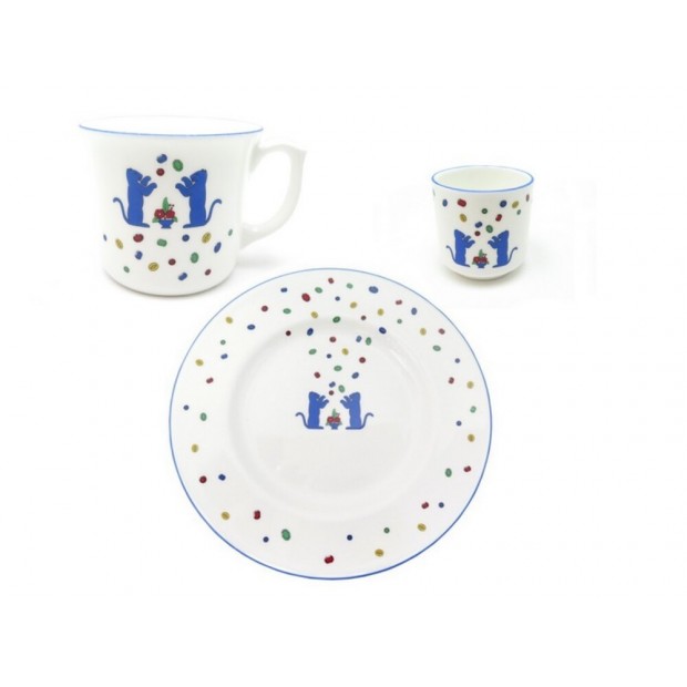 SET 3 PIECES CARTIER LA MAISON DES ENFANTS PORCELAINE TASSE COQUETIER ASSIETTE