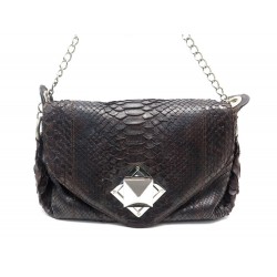 SAC A MAIN SONIA RYKIEL 30 CM EN CUIR FACON PYTHON MARRON LEATHER HAND BAG PURSE