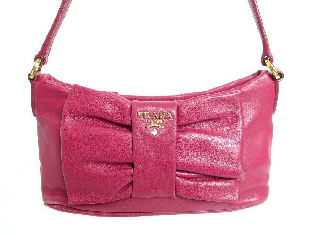Prada Pink Patent Leather Hand Bag Bow Shop Accessories