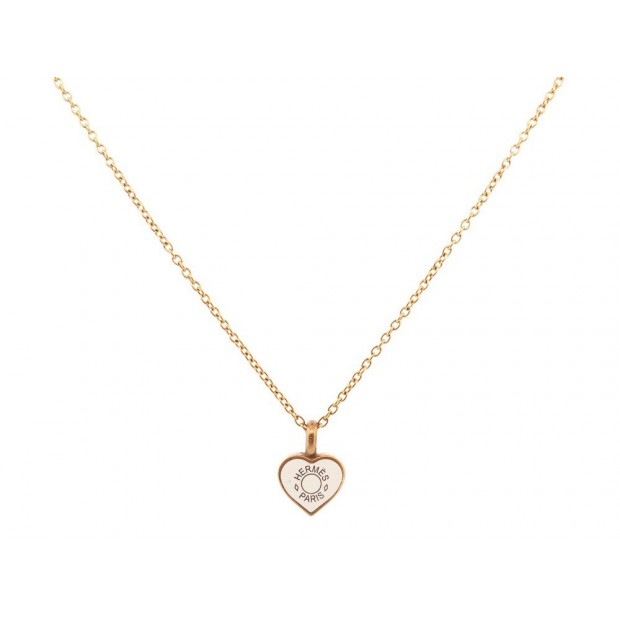 COLLIER HERMES PENDENTIF COEUR 50CM EN METAL DORE HEART NECKLACE PENDANT