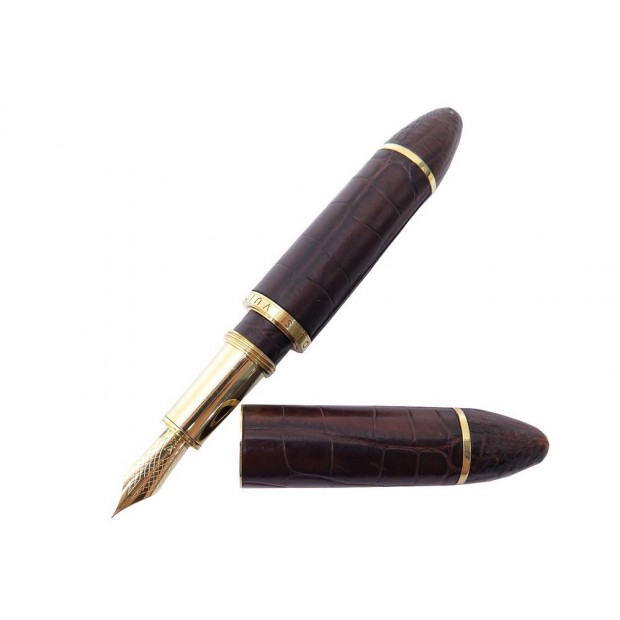 STYLO PLUME LOUIS VUITTON CARGO N73260 EN CUIR ALLIGATOR MARRON FOUNTAIN PEN