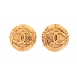 VINTAGE BOUCLES D'OREILLES RONDES CHANEL LOGO CC DE CASTELLANE 1989 EARRINGS