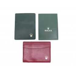 VINTAGE LOT DE 3 PORTES CARTES MONTRE ROLEX EN CUIR VERT BORDEAUX CARD HOLDER