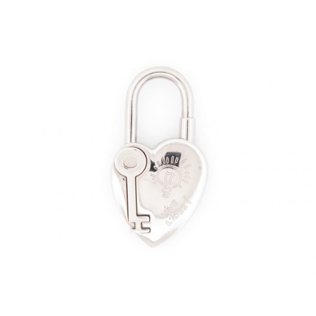 CADENAS HERMES CHARM COEUR VIVE L'IDEE 2004 ARGENTE PENDENTIF PORTE CLE PADLOCK