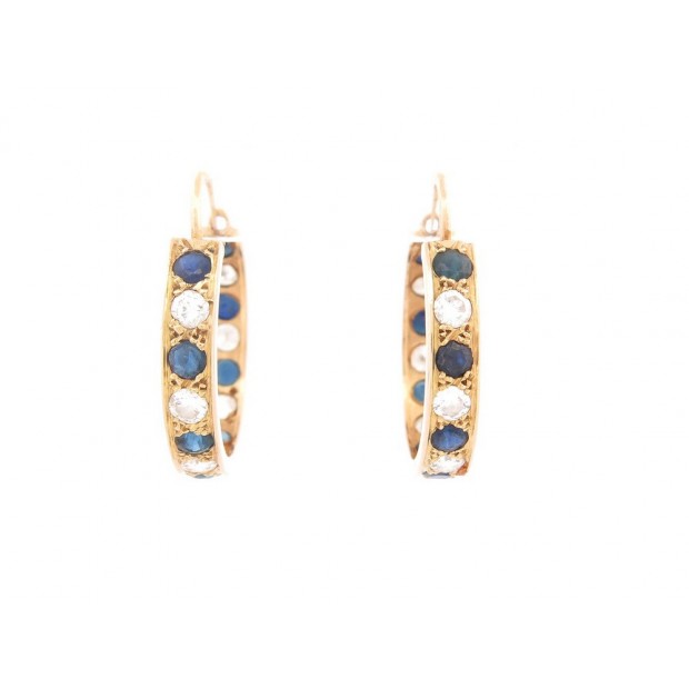 BOUCLES D'OREILLES CREOLES EN OR JAUNE 14 DIAMANTS 3.2CT & 16 SAPHIRS EARRINGS