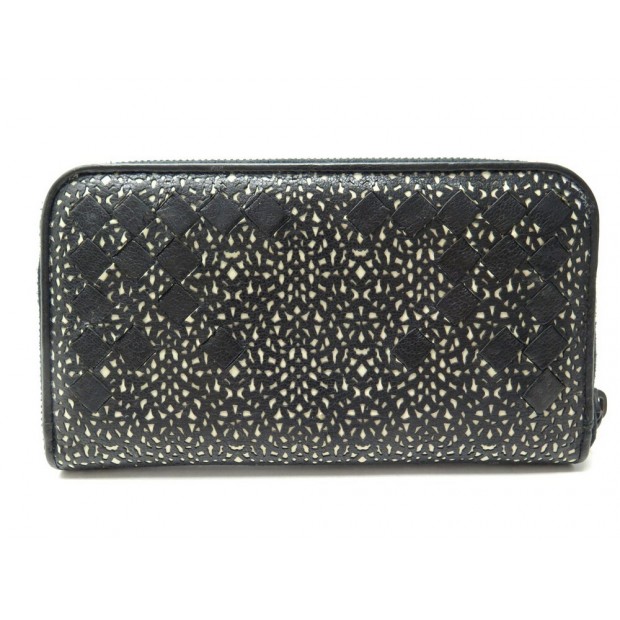 PORTEFEUILLE BOTTEGA VENETA 114076 CUIR INTRECCIATO NOIR LASER CUT WALLET 790€