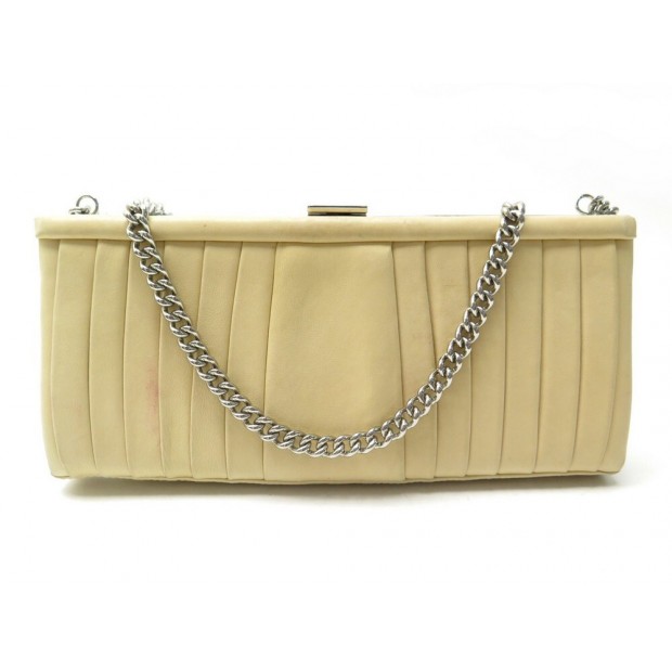 SAC A MAIN CHRISTIAN LOUBOUTIN POCHETTE CUIR BEIGE BANDOULIERE POUCH BAG 850€