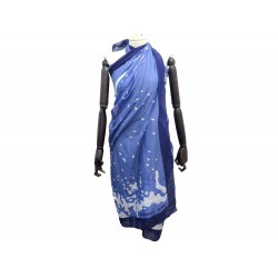 PAREO HERMES DAUPHINS EN COTON BLEU PAGNE FOULARD CHALE FLOWERS SCARF 415€