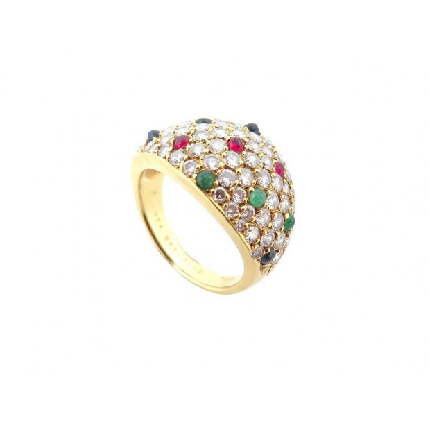 BAGUE VAN CLEEF & ARPELS COCKTAIL T51 OR 18K 62 DIAMANTS EMERAUDE RUBIS & SAPHIR