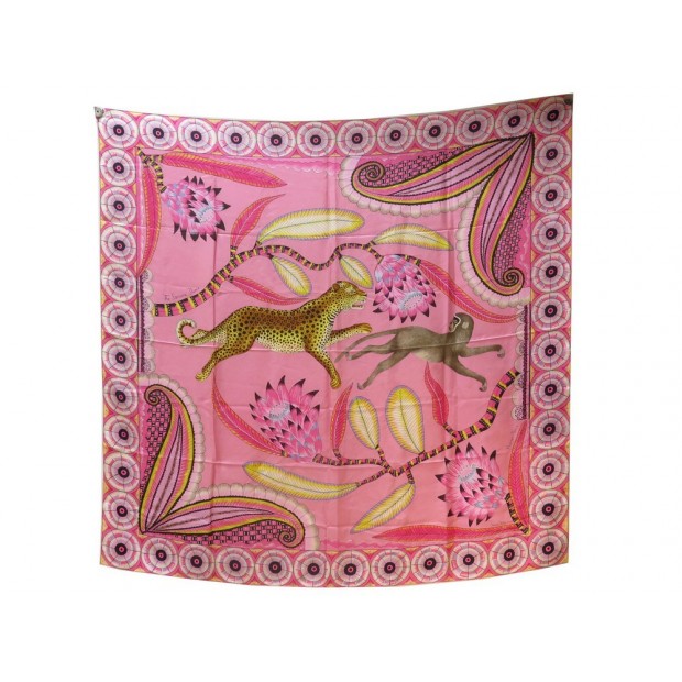 NEUF FOULARD HERMES THE SAVANA DANCE ARTISTS CARRE WASH 140 SOIE ROSE SCARF 910€