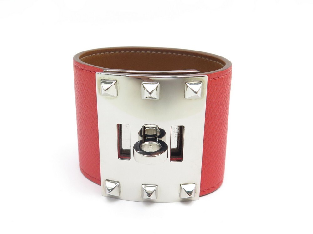 bracelet hermes kelly dog en cuir rouge corail