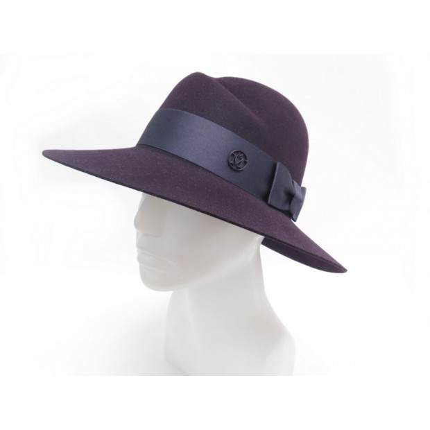 NEUF CHAPEAU MAISON MICHEL VIRGINIE L 59 CM EN FEUTRE AUBERGINE FELT HAT 570€