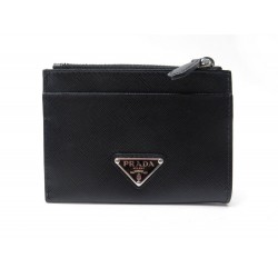 NEUF PORTE CARTES PRADA EN CUIR SAFFIANO NOIR CARD HOLDER WALLET NEW 410€