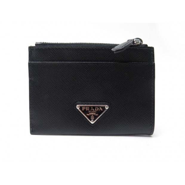 NEUF PORTE CARTES PRADA EN CUIR SAFFIANO NOIR CARD HOLDER WALLET NEW 410€