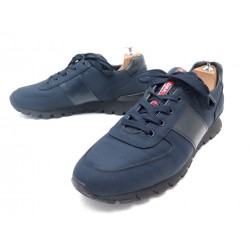 CHAUSSURES BASKETS PRADA MATCH RACE 45 EN TOILE ET CUIR BLEU MARINE SHOES 550€