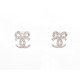 NEUF BOUCLE D'OREILLES CHANEL LOGO CC NOEUD ET STRASS METAL ARGENTE EARRING 530€