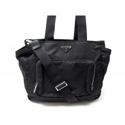 NEUF SAC A MAIN PRADA CABAS LANGE BEBE 1BG102 EN TOILE NOIRE BANDOULIERE 1905€