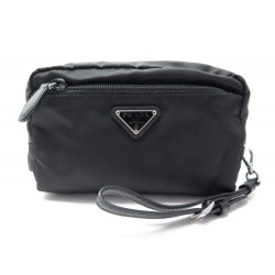 NEUF TROUSSE PRADA POCHETTE DE VOYAGE 1NE394 TOILE NYLON NOIR NEW POUCH 460€