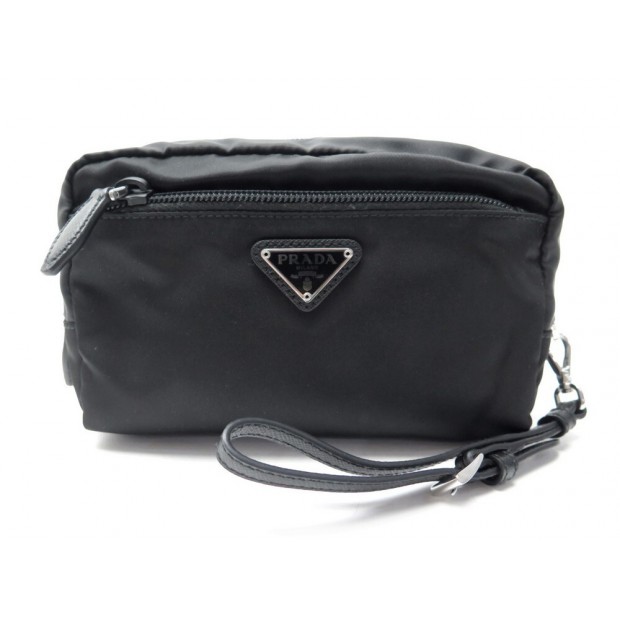 NEUF TROUSSE PRADA POCHETTE DE VOYAGE 1NE394 TOILE NYLON NOIR NEW POUCH 460€