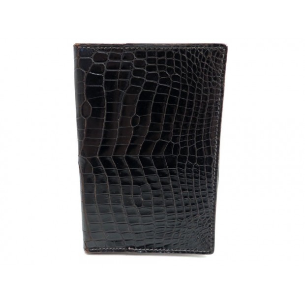 VINTAGE COUVERTURE D AGENDA SIMPLE GM HERMES CUIR CROCO NOIR LEATHER DIARY COVER