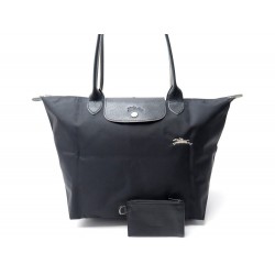 NEUF SAC A MAIN LONGCHAMP PLIAGE CLUB L TOILE NOIR + POCHETTE CLE NEW BAG 180€