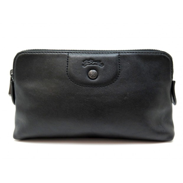 NEUF POCHETTE LONGCHAMP TROUSSE LE PLIAGE L4549757001 CUIR NOIR NEW POUCH 130€