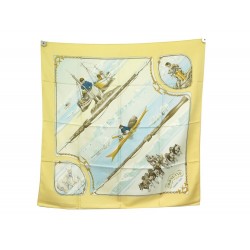 FOULARD HERMES GRONLAND LEDOUX CARRE 90 EN SOIE JAUNE + BOITE SILK SCARF 410€